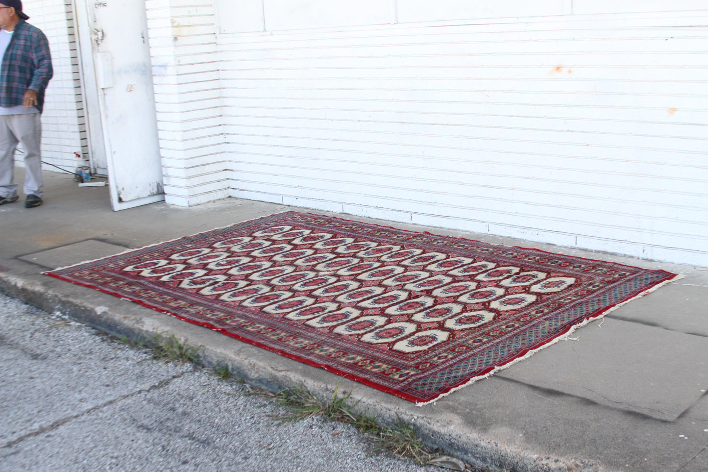 Red and white rug