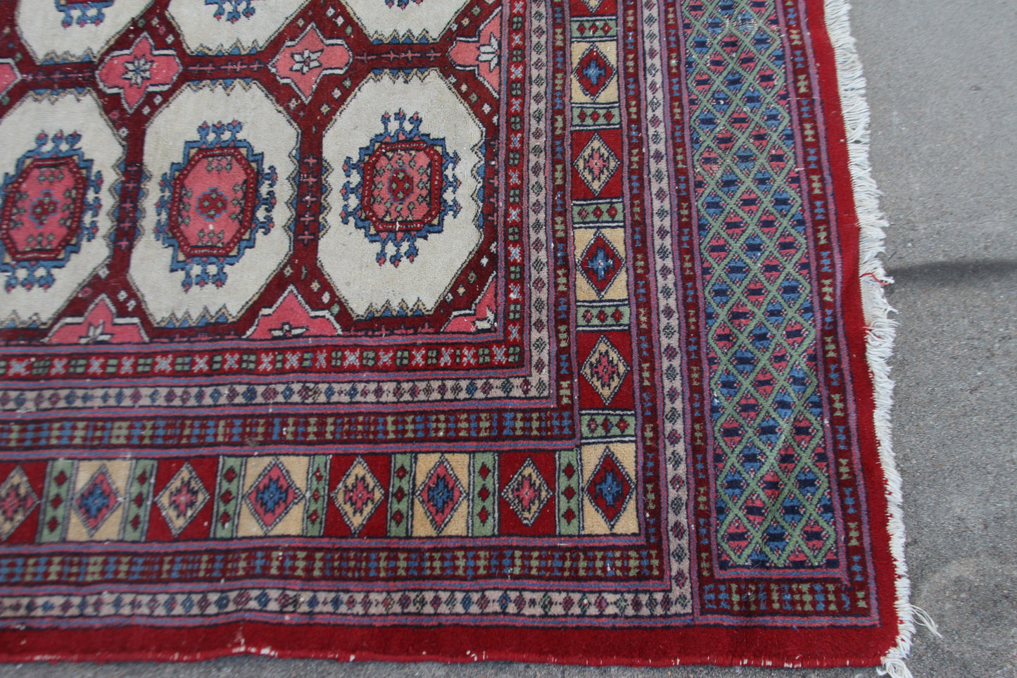 Red and white rug