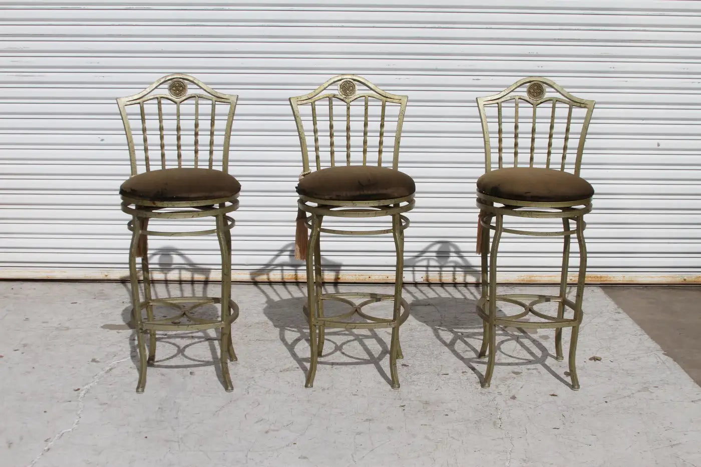 Metal Green upholstered Swivel Bar stools