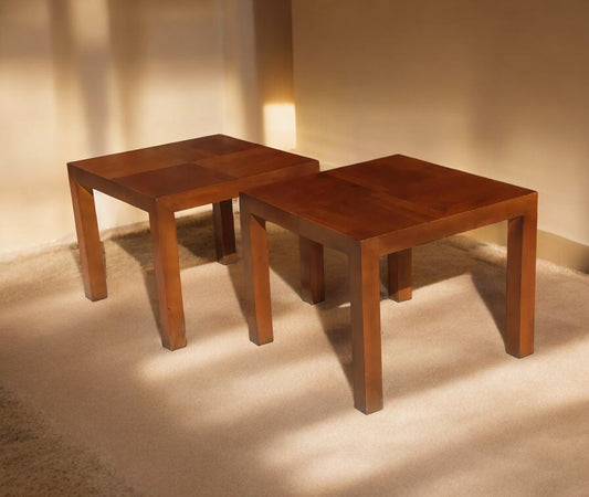 Two Square Walnut End Tables by Lane Furniture.