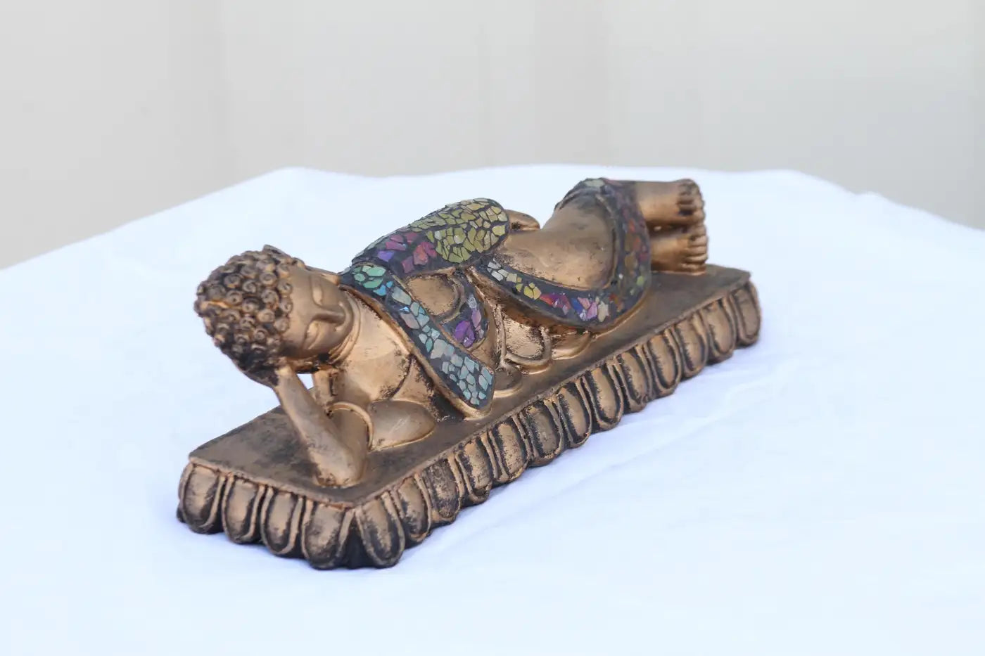 Brass Hand-painted Buddha Sleeping Sculpture