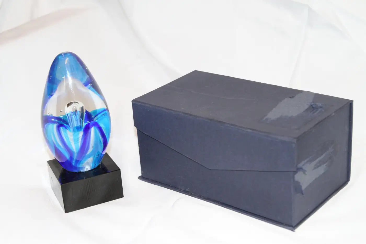 Hand Blown Blue Swirl Art Glass