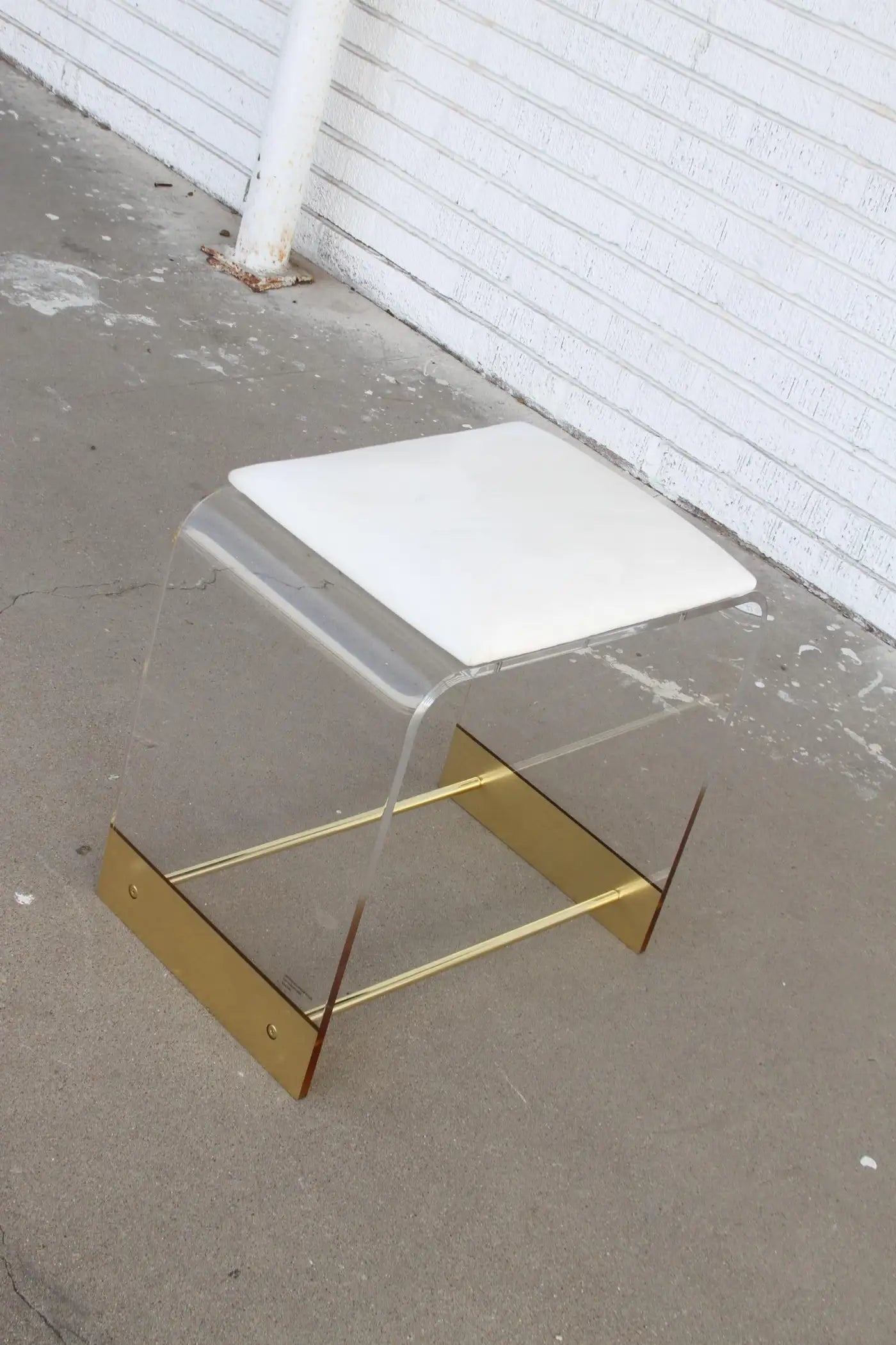 Lucite and Brass Waterfall Vanity Stool