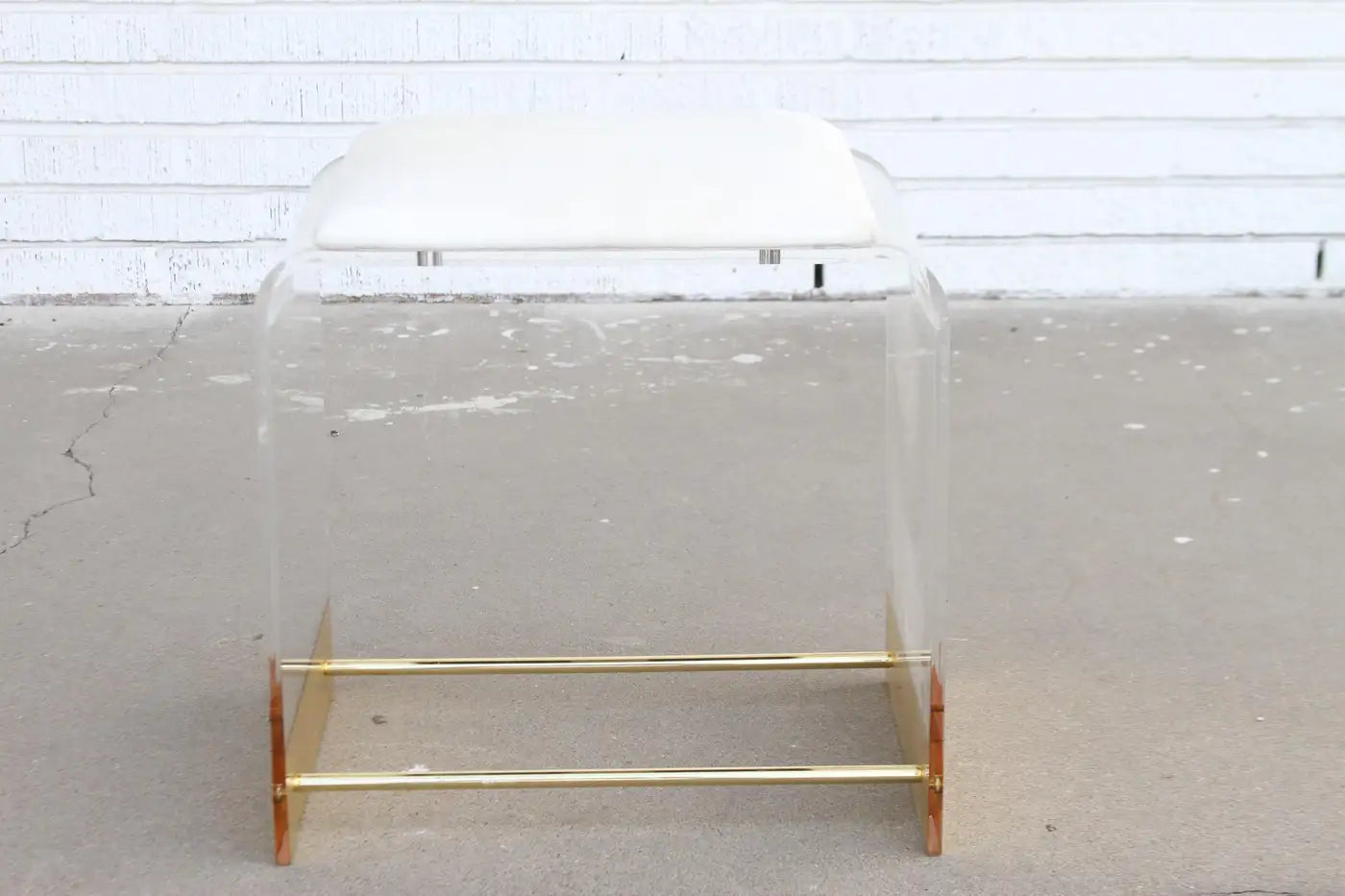 Lucite and Brass Waterfall Vanity Stool