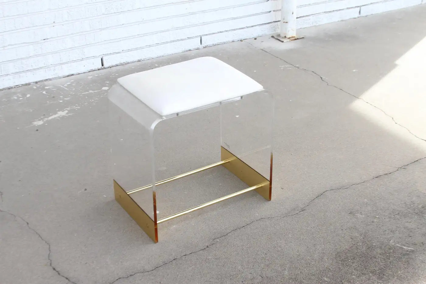 Lucite and Brass Waterfall Vanity Stool