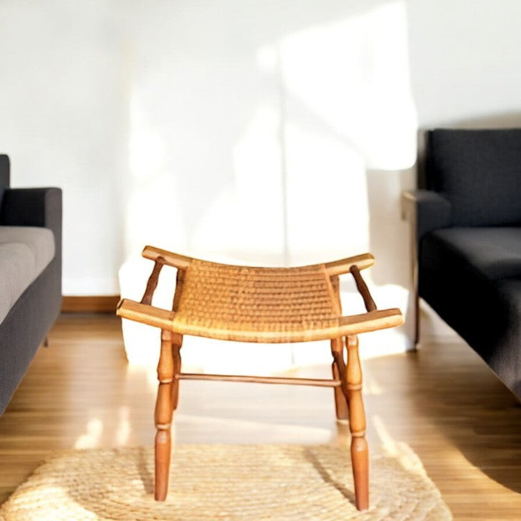 Victorian Oak and Rattan Stool