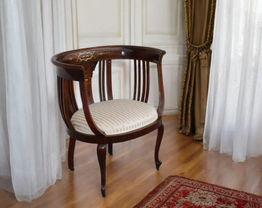 Victorian Style Barrel Inlaid Chair