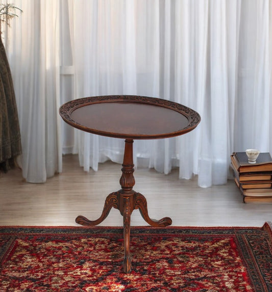 Vintage Mahogany Carved Pie Crust Accent Table