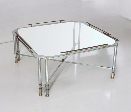 Vintage Mid Century Maison Jansen Octagon Glass Brass Chrome Table