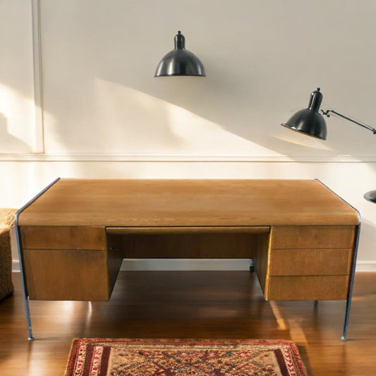 Vintage Mid Century Modern Desk Chrome Trim and Legs