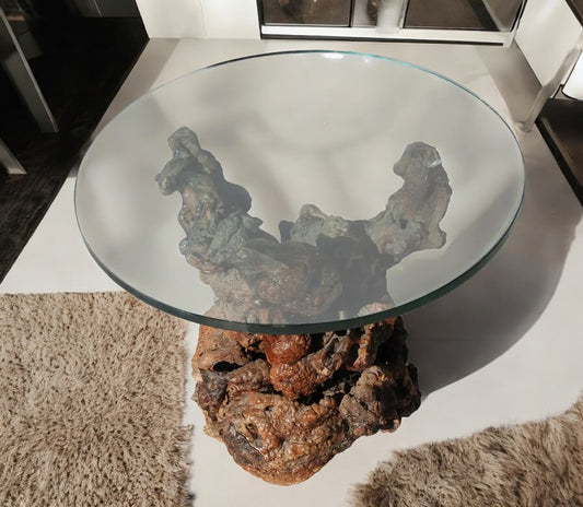 Vintage Root Side Table with Glass Top