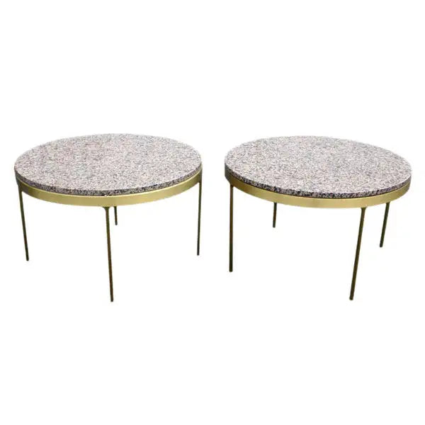 (2) 30″ Zographos Bronze & Pink Granite Low Side Table