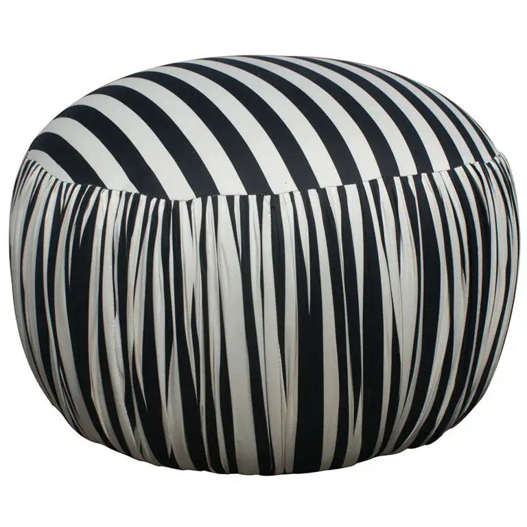 Contemporary Round Black And White Pouf Ottoman