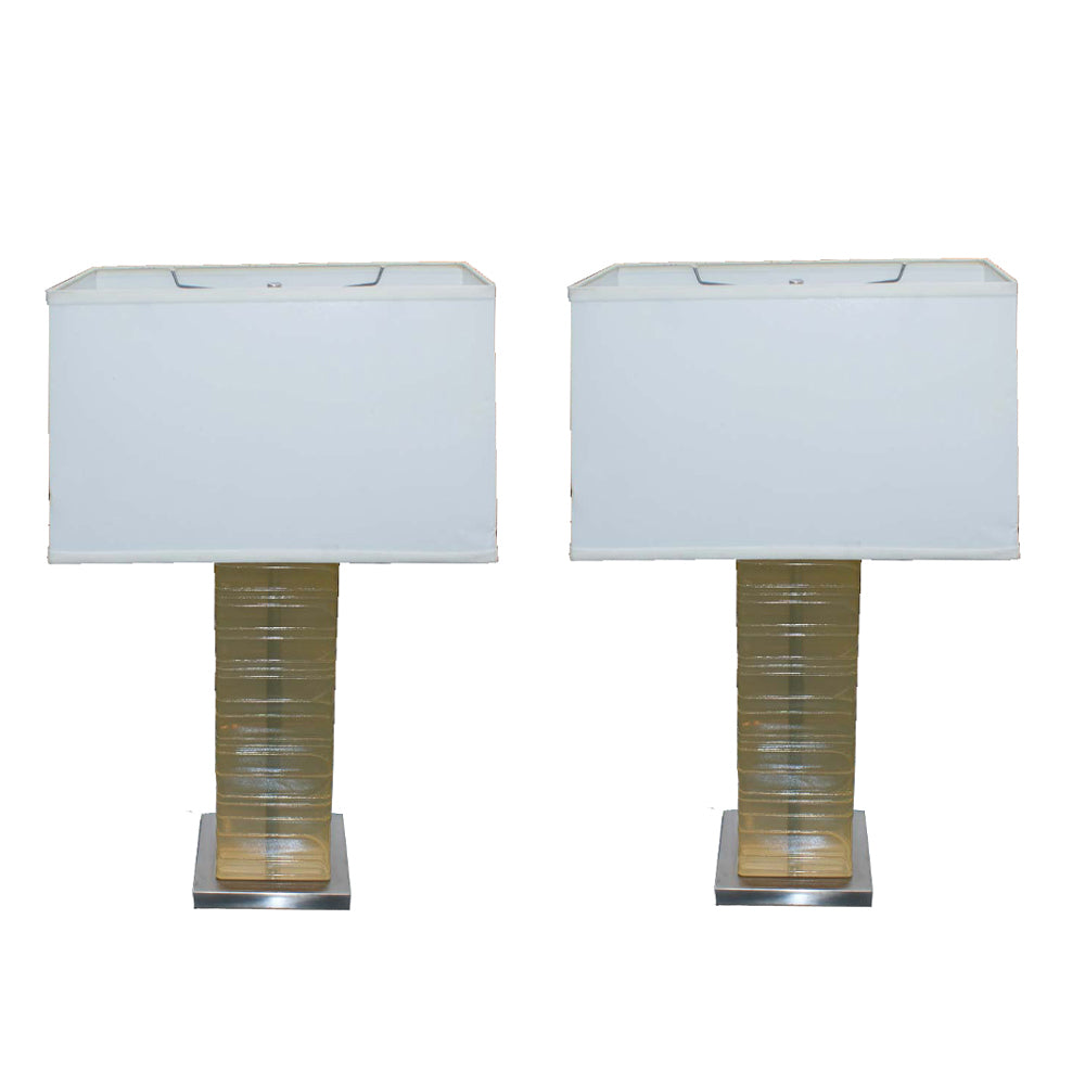 (2) Mid Century Modern Chrome Acrylic Table Lamps ( aaf90 ) (MR9169)