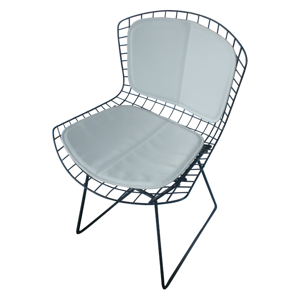 Blue Mid-century Bertoia Side Chair with signature wire lattice design. Knoll modern classic in black or white. Airy, sculptural form. Suitable for dining, living, office use.