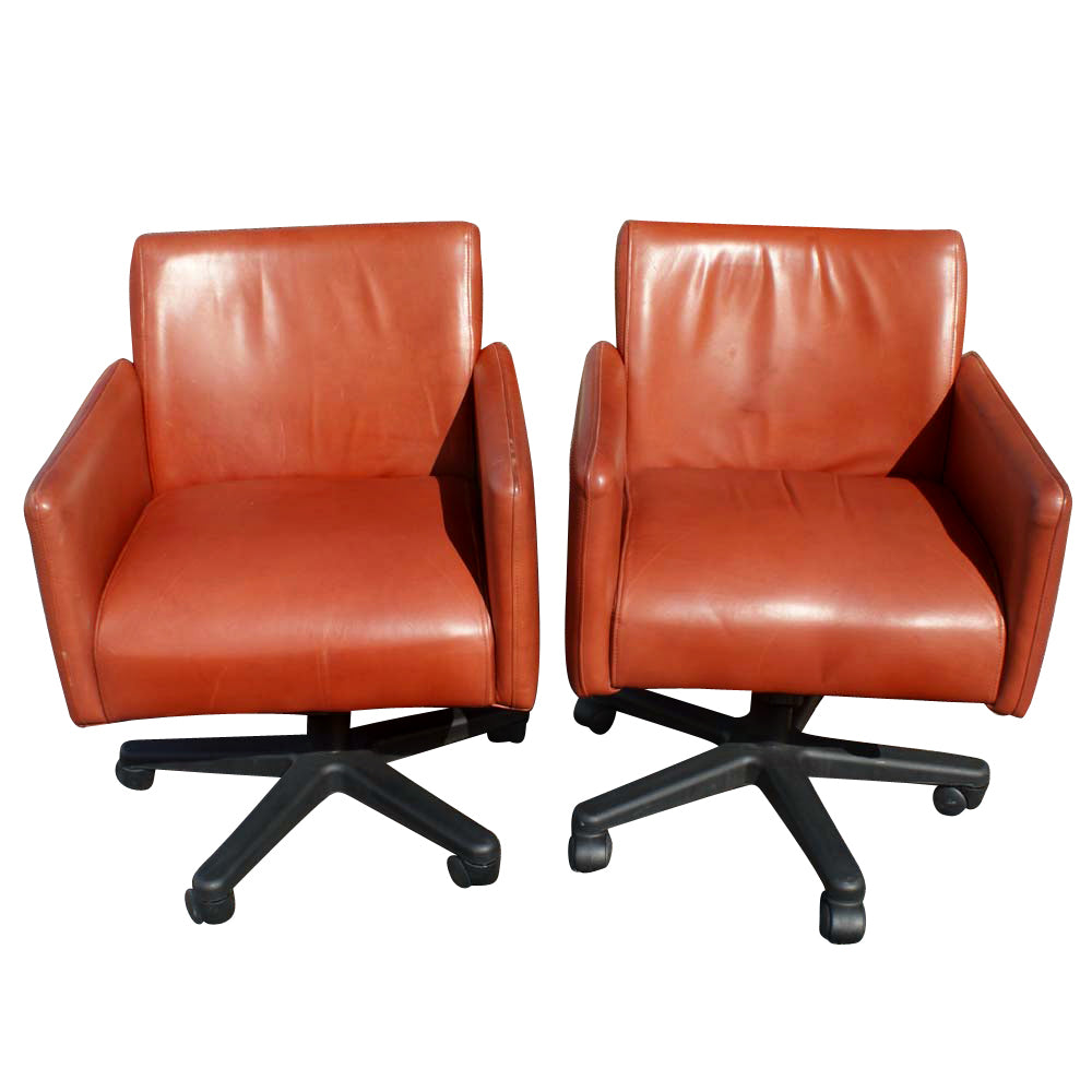 (2) Mid Century Modern Leather Center Arm Chair (MR9493)