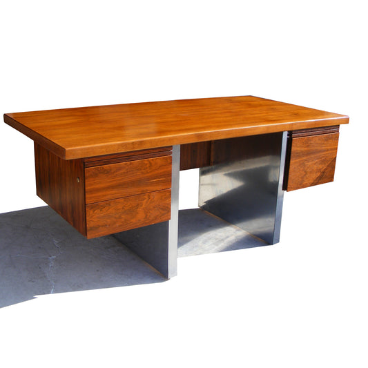 72″ Vintage Dunbar Sprunger Rosewood Stainless Steel Desk