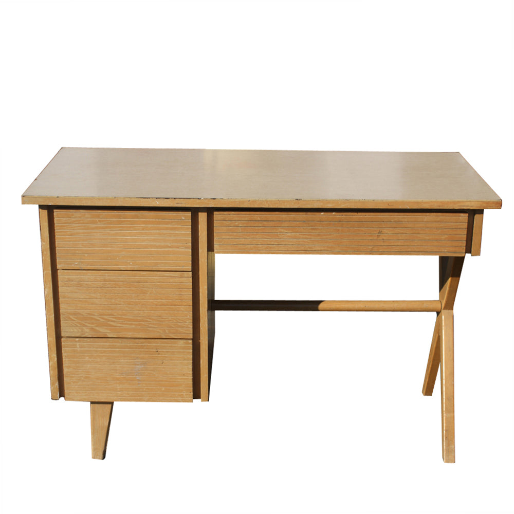 45″ Modern Single Pedestal Blond Desk