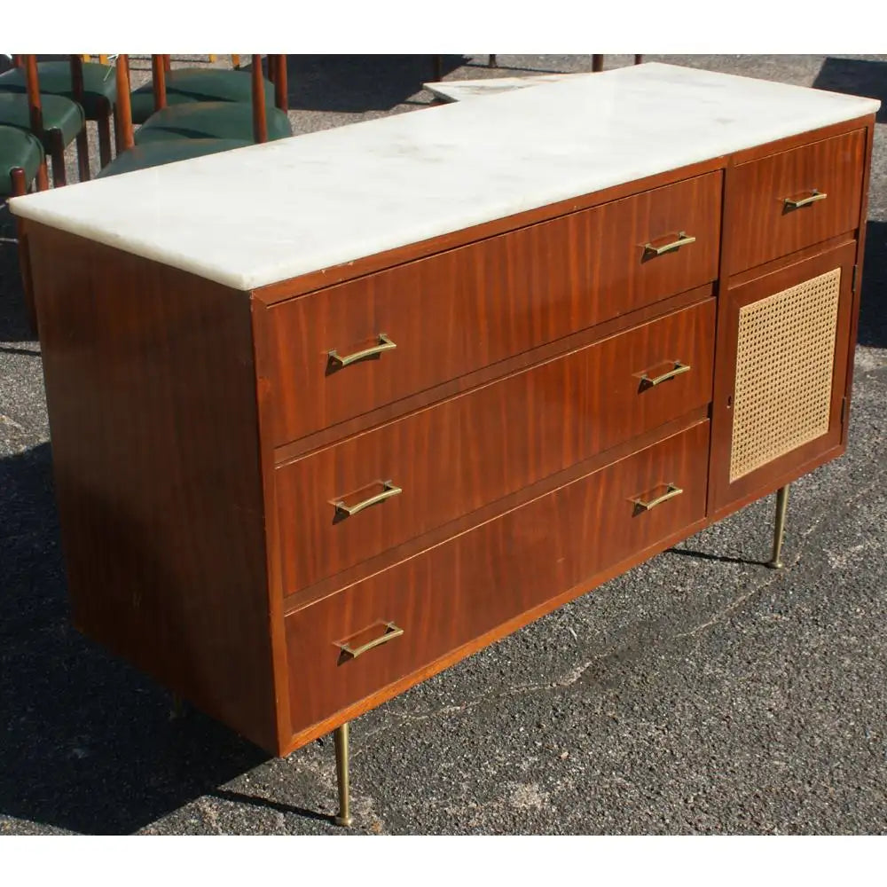 55″ Vintage Cane Marble Dresser