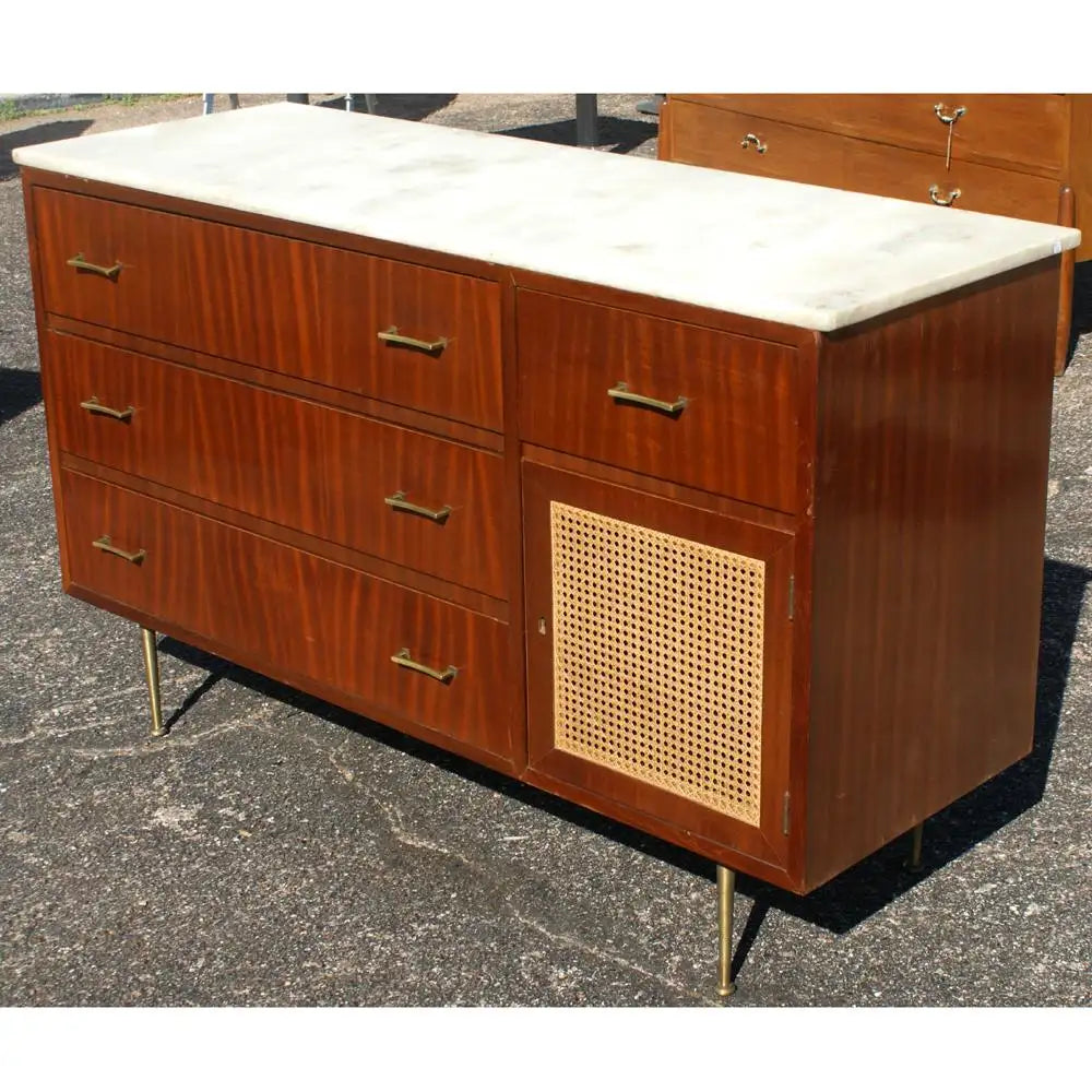 55″ Vintage Cane Marble Dresser