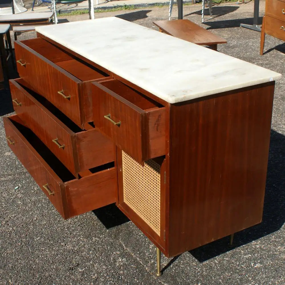 55″ Vintage Cane Marble Dresser