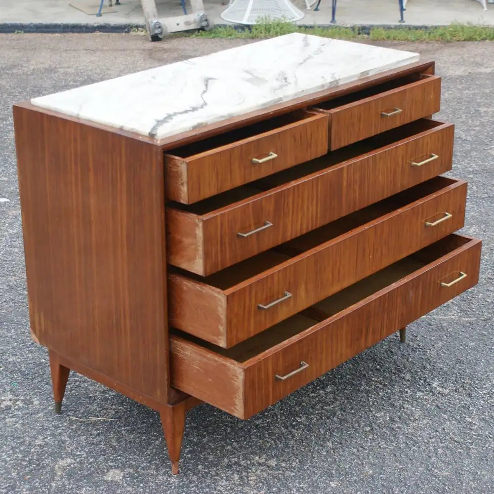 39″ Vintage Marble Wood Dresser Chest of Drawers