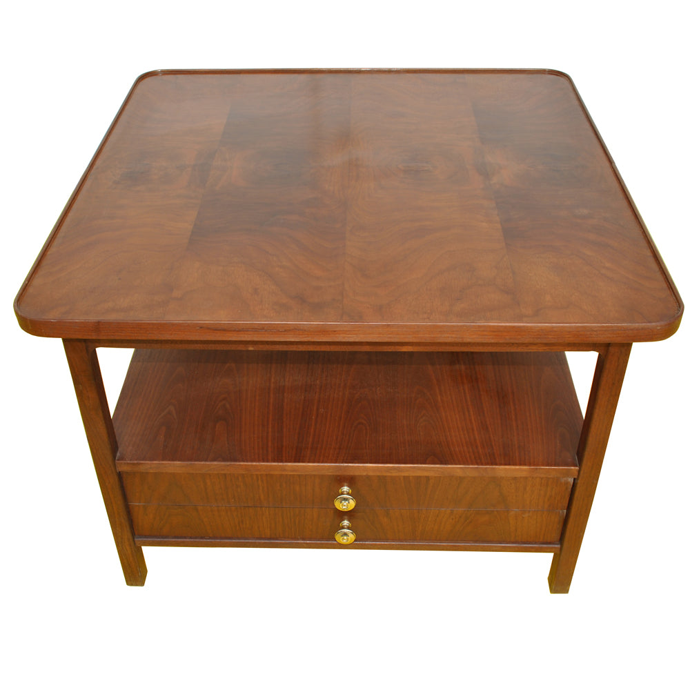 Vintage Two Tier 30″ square Side Coffee Table with Two Drawers