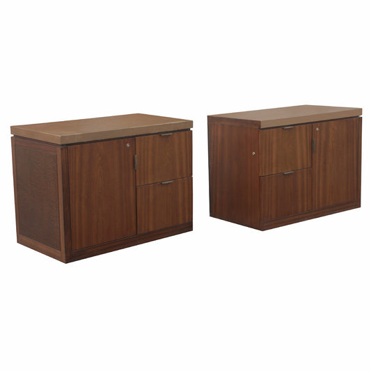 (2) 39″ Vintage Burl Walnut Leather Top Cabinet Set (MR10681)