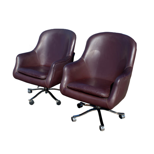 Pair of Vintage Zographos High Back Burgundy Bucket Chairs