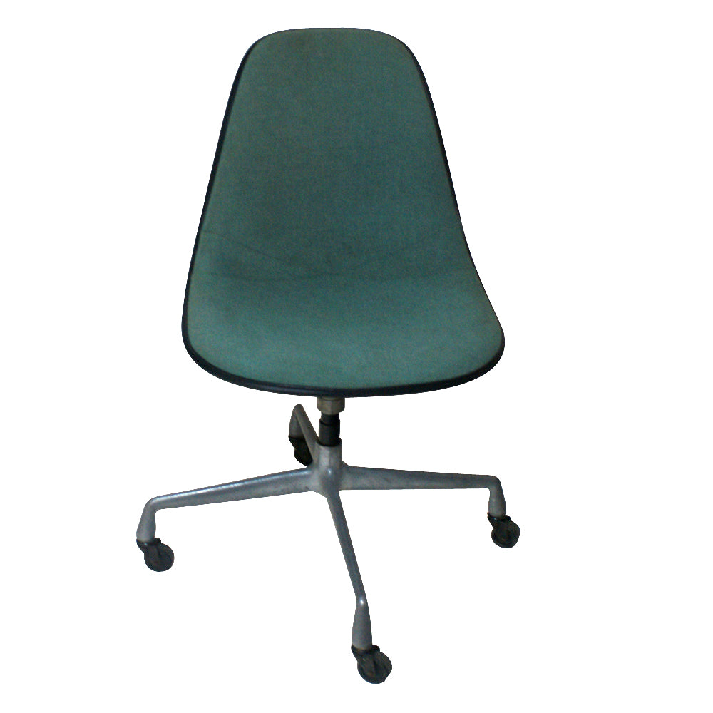 Blue Green in color Herman Miller Eames Molded Fiberglass Side Shell Chair. Inspired by the visionary work of Charles and Ray Eames, this chair combines organic form with functional excellence. 