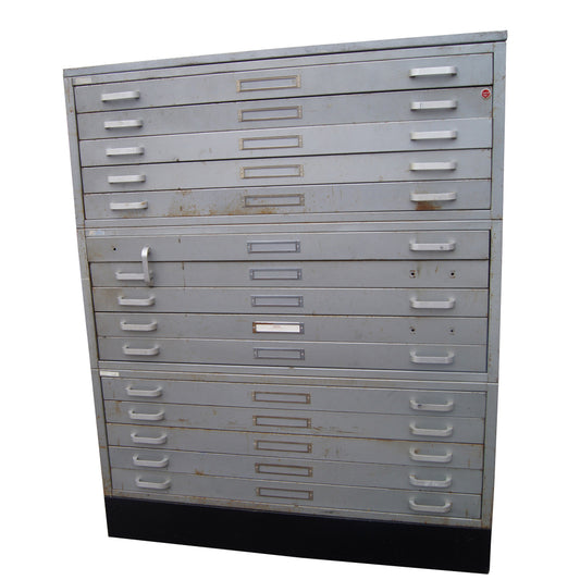 (3) 47″ Vintage Light Grey Metal Stacking Flat File Cabinet (MR11956)