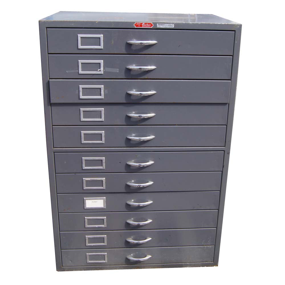 (1) Vintage Dark Grey Metal Flat File Cabinet 11 Drawers (MR11954)