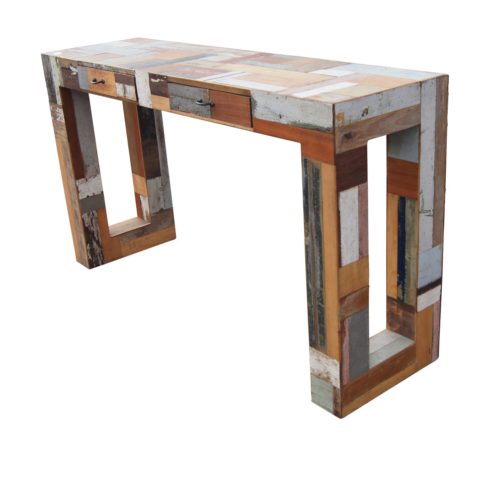 63″ Vintage Patchwork Reclaimed Wood Console Parsons Style Table