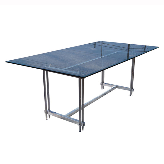 77″ Vintage Glass Chrome Dining Conference Table