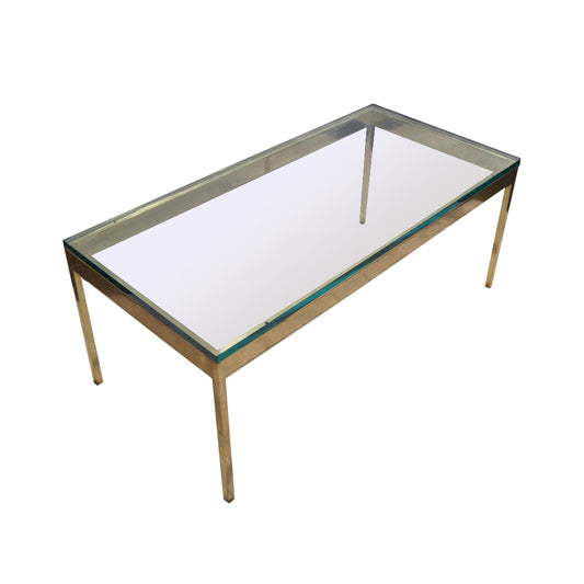 Mid Century Glass Brass Coffee Table