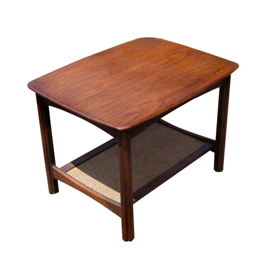 28″ Vintage Walnut and Cane Side End Table