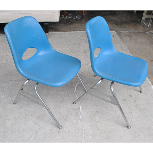 Vintage Krueger Blue Fiberglass Small Side Stacking Chair