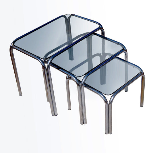 Vintage Chrome and Smoked Glass Nesting Tables