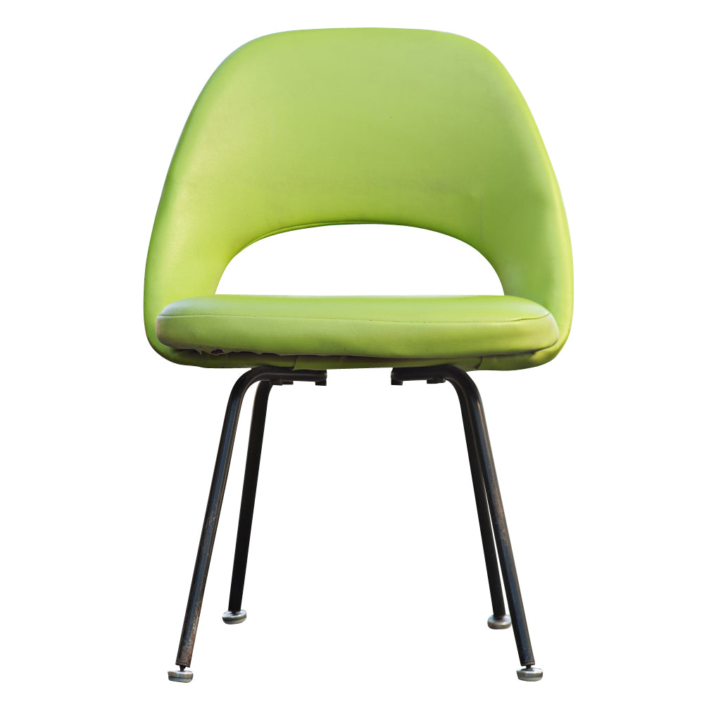 Green in color Mid Century Modern Saarinen armless Chair, offering versatility, style, and exceptional craftsmanship by Knoll for enduring quality.