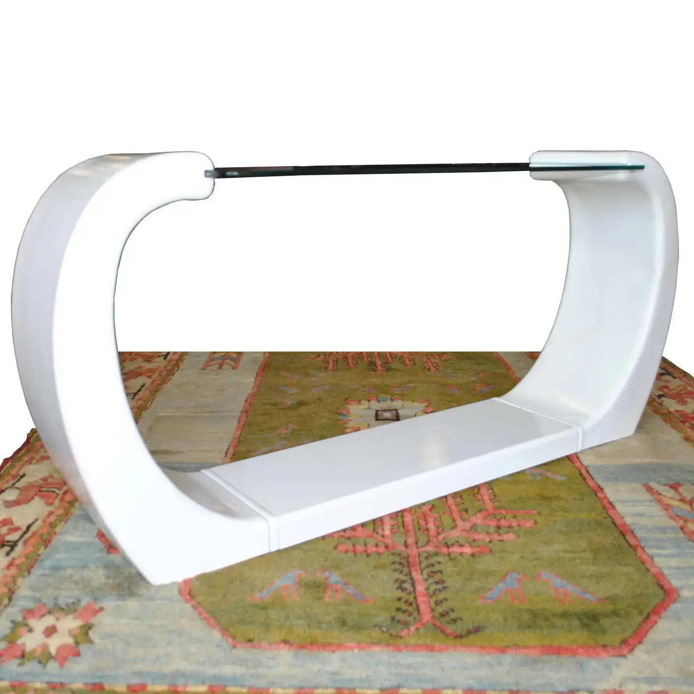 White Lacquered Scroll Glass Top Console Table