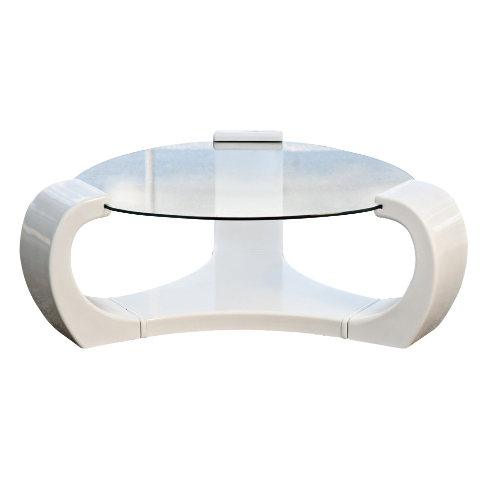 White Lacquered Triskelion Scroll Glass Top Coffee Table