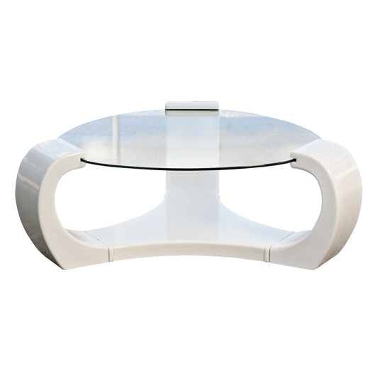 White Lacquered Triskelion Scroll Glass Top Coffee Table