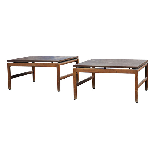 (2) Gunlocke Mid Century Modern Teak Base Side Tables