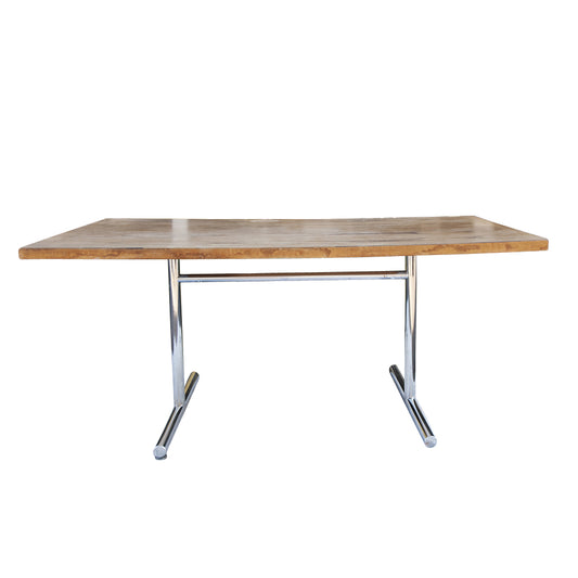 5.5ft Mid Century Jasper Oak Tubular Chrome Conference Table