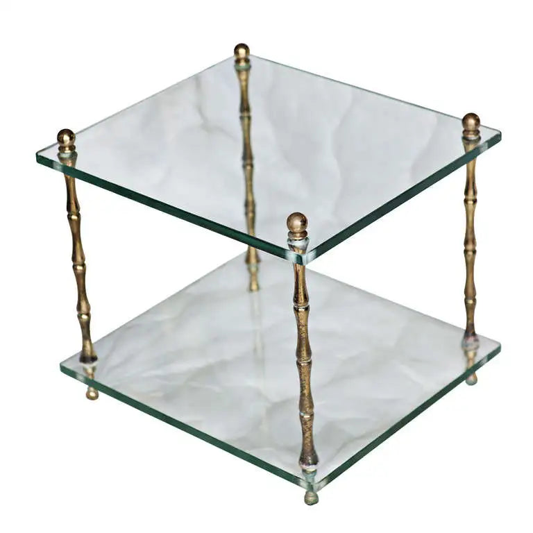 Pair of Baker Glass and Brass Faux Bamboo Occasional Tables
