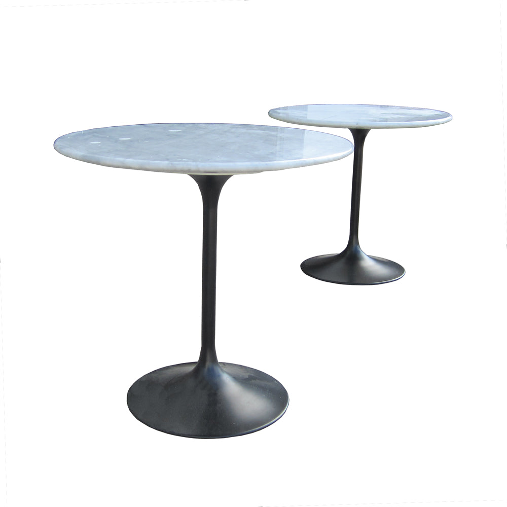 Pair of Saarinen Style Black Tulip Side Tables With White Marble