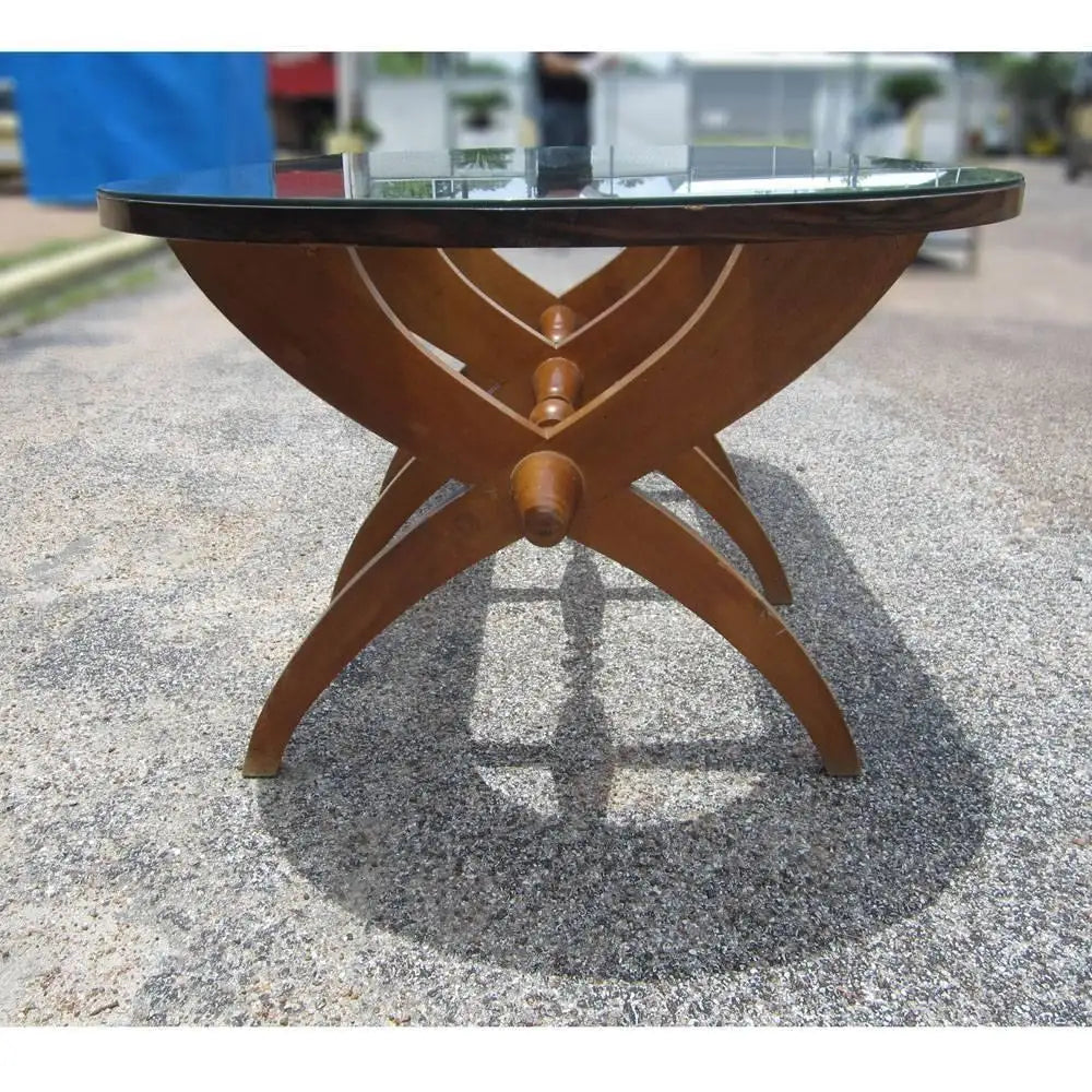 87″ Vintage Mid-Century Glass Top Rosewood Dining Table