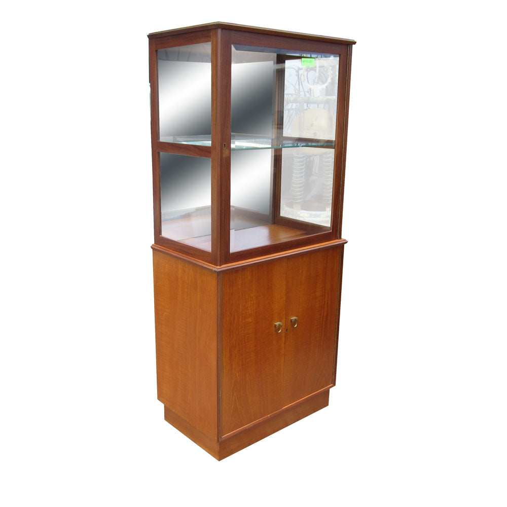 66″ Vintage Mid-Century Teak China Hutch Curio Display (MR13729)