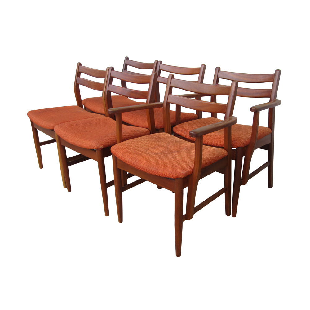 30″ Set of Six Vintage Ladder Back Danish Teak Dining Chairs (MR13807)