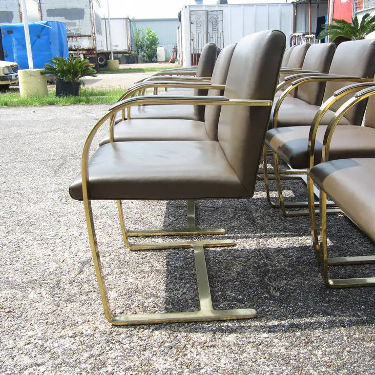 6 Brass Flat-Bar Brno Chairs by Mies Van Der Rohe